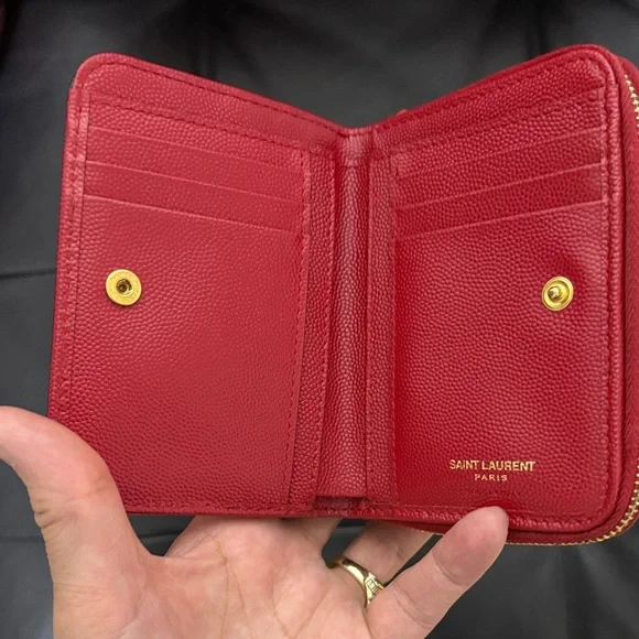 YSL Black & Red Zippy Wallet with Gold Logo - Picture 4 of 15